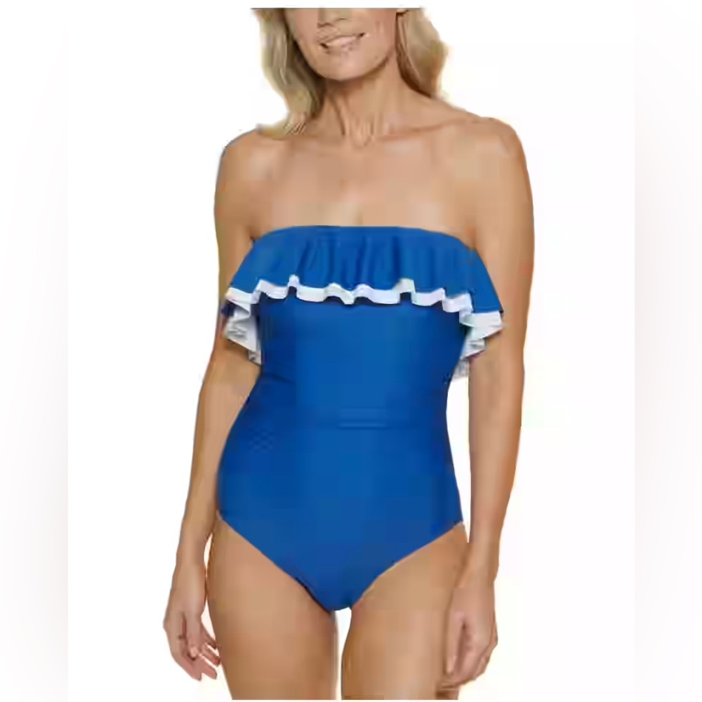 Tommy Hilfiger Women's Strapless Flounce One-Piece Swimsuit